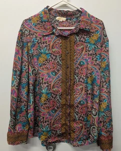 Deepti S.C. Silk Blouse Dizzy Floral Boho Indie Garden Fairy - Picture 1 of 10