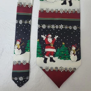 Mens 100% Silk Christmas Tie Santa Snowmen Trees Holiday Novelty - Picture 1 of 5