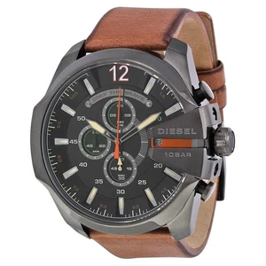 Diesel Mega Chief Black Dial Brown Leather Men's Quartz Watch DZ4343 - Picture 1 of 4