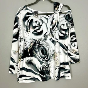 Top para mujer Clara Sun Woo escote asimétrico talla M floral leopardo tejido liso - Imagen 1 de 8