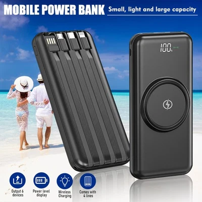 900000mAh Power Bank Wireless Charging 2 USB LCD External Battery For Cell Phone - Image 1 of 4