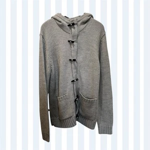 FRENCH CONNECTION - Size Large -GREY HOODED Knitted CARDIGAN with Zip &POCKETS  - Picture 1 of 22