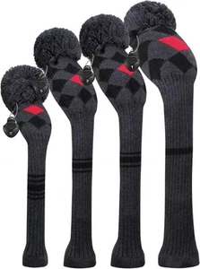 Scott Edward Knit Wood Golf Club Head Covers 4 Pieces Knitted Grey Red Black - Picture 1 of 8