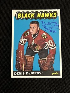 DENIS DeJORDY 1965-66 TOPPS SIGNED AUTOGRAPHED CARD #113 BLACK HAWKS - Picture 1 of 2
