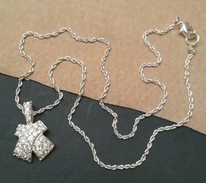 SWAROVSKI 16" Signed Silver Tone Criss Cross Clear Crystal "X" Pendant Necklace! - Picture 1 of 12