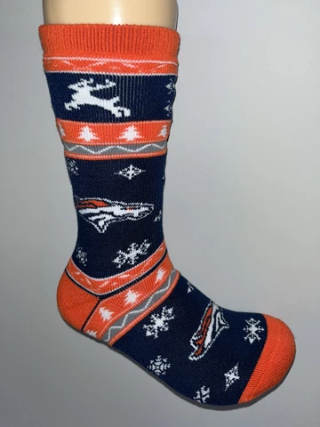 DENVER BRONCOS NFL FOOTBALL LOGO HOLIDAY PATTERN CREW SOCKS LARGE Cover