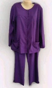 Jockey Scrubs Eggplant L Snap Front LS Jacket w/ Med Petite Pants Excellent Cond - Picture 1 of 11