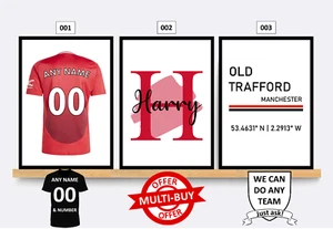 Personalised Manchester United Football Print Wall Art Poster Custom Set of 3 - Picture 1 of 12