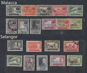 Malaya 1955-60s Collection of Sultan Definitive Series 4 Stock Cards Used.