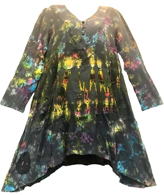 VESTIDO HILOS SAGRADOS tie dye mudmee funky hippy rayón mordedura de tiburón S/M Envío gratuito Foto 1 de 4