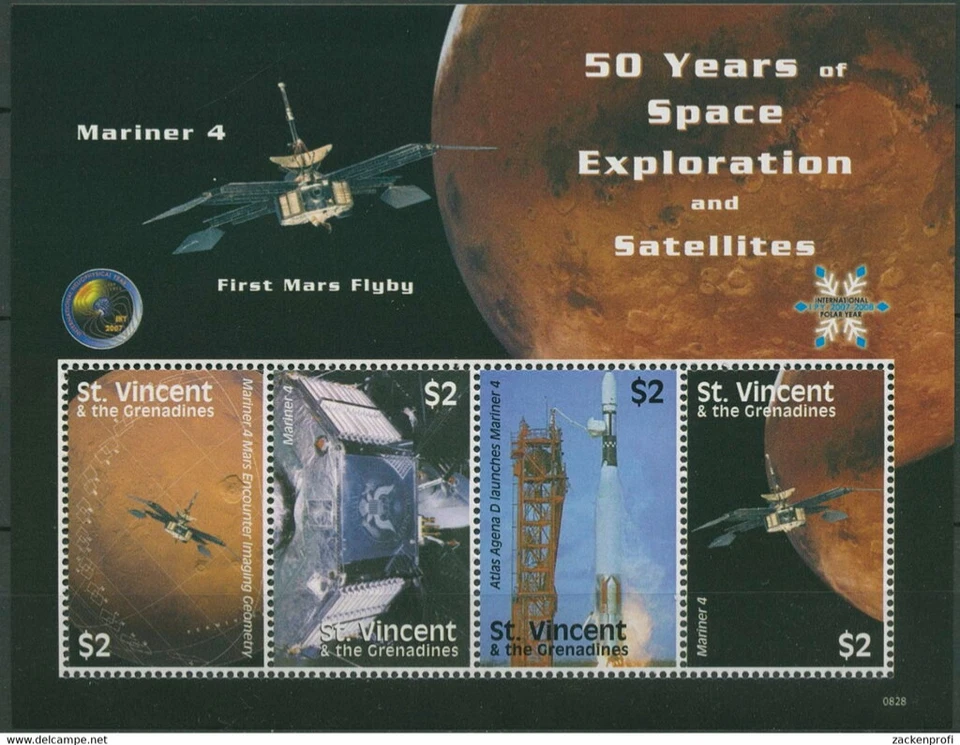 Lanzamiento de cohete St Vincent #SG5766a MNH M/S 2008 Mariner Mars Atlas Agena [3645] Foto 1 de 1