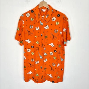 Staud Pallas Button Up Shirt Top Good Vibes Pattern Nectarine Size S Flowy Nylon - Picture 1 of 18