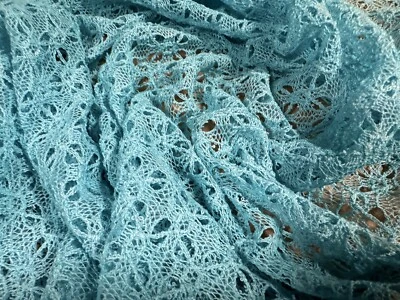 Crochet Knit Lace Dress Fabric, Per Metre - Turquoise Blue - Image 1 of 3