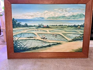 Okinawa Japan 1952 framed Tsune Urni? Landscape Water Painting 34x23" - Picture 1 of 24