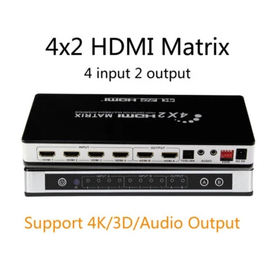 4x2 HDMI Switch Matrix 1080p Distributor 4 Input 2 Out Video Splitter Converter - Image 1 of 4