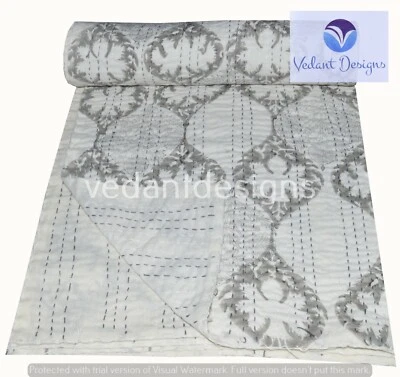 Colcha india edredón Kantha individual estampado en bloques vintage de algodón hecha a mano Foto 1 de 4