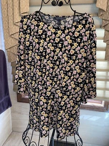 Banana Republic Black Floral Print Stretch Blouse Size XL - Picture 1 of 14