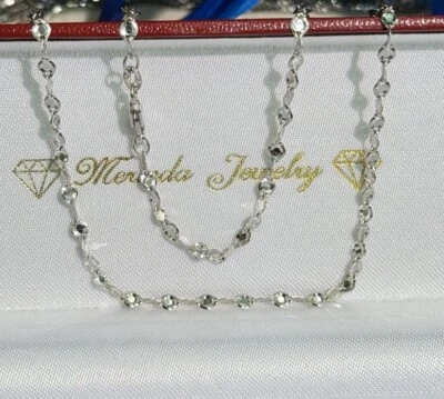 18k Solid White Gold Italian Round Shiny Link Chain Necklace, 16”. 3.59 Grams - Image 1 of 4