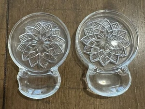 2 Vintage Fostoria Glass Coasters Spoon Rest/Tea Bag Holder Pressed Flower EUC - Picture 1 of 5