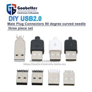 DIY  USB2.0 Male Plug Connectors 90 degree curved needle three piece set - Picture 1 of 17