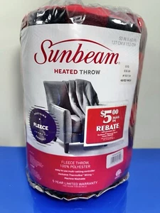 Sunbeam Fleece Heated Throw Checkered Blanket Cozy-Warm 60" x 50" - Picture 1 of 4