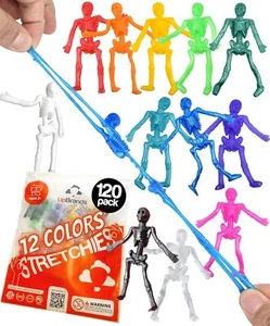 UpBrands 120 Stretchy Skeleton Toys, Party Favors for Kids, Bulk Set, 12 Colors - Picture 1 of 9