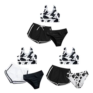 Kids Girls Swimsuit Cow Print Swimwear With Bottoms Bathing Suit Shorts Bikini - Picture 1 of 26
