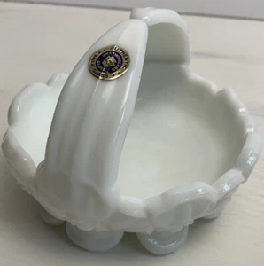 Westmoreland Milk Glass BASKET CANDY DISH Dogwood/Flowered ~ Scalloped Rim - Picture 1 of 5