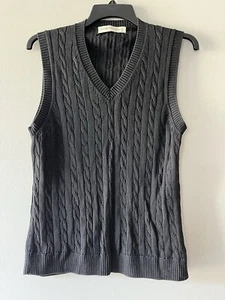 Fairway & Greene Black Sweater Vest Knitted Sleeveless Ribbed Cable Golf - Picture 1 of 6