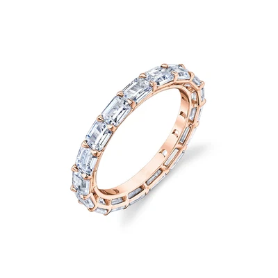 Solid 14k Rose Gold 3 Carat Lab Grown Emerald Cut Diamond Eternity Wedding Band - Image 1 of 4