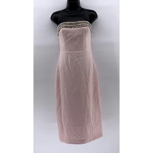 Vestido midi ML MONIQUE LHUILLIER rosa Milana sin tirantes estrás talla 4 - Imagen 1 de 12