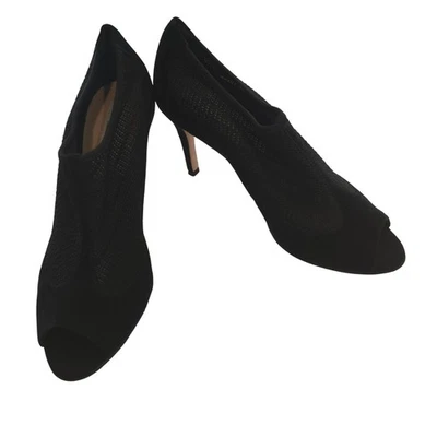 LK Bennett London Negro Gamuza Malla Peep Toe Tacones 37.5 Hecho en Italia Pasarela Chic Foto 1 de 4