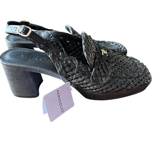 Aerosoles Women’s Shoe Sz 9.5 Santiago Black Raffia Heeled Loafer - Picture 1 of 6