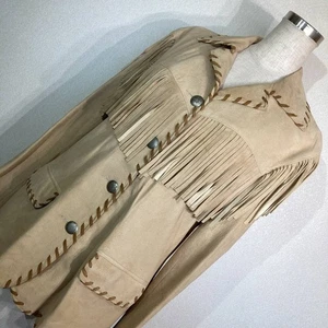 A291 Excellent Condition Ralph Lauren Lambskin Suede Beige Fringe Western Jacket - Picture 1 of 10