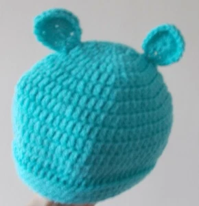 Handmade Häkel Beanie Mütze mit Ohren für Kinder Unisex Aqua Blau - Bild 1 von 3