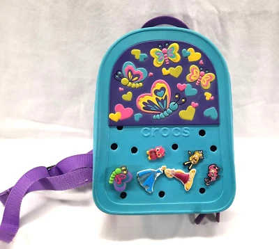 Teal/Purple/Pink Kids Girls Butterfly Crocs Backpack 🎒 with 6 Jibbitz/Charms - Image 1 of 4