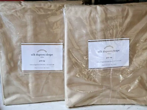 NEW SET OF 2 Pottery Barn Silk Dupioni Drapes Pole Top, 50 X 84" Parchment - Picture 1 of 4