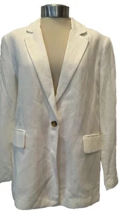 Zara White Cotton & Linen Long Blazer Jacket Semi Fitted S UK 12 / Oversized 10 - Picture 1 of 13