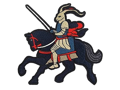 Medieval Knight Samurai Hare Embroidered Patch 3.5" Iron On Manuscript Warrior