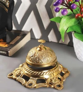 Ornate Brass Desk Bell Hotel Front Desk Counter Sales Service Bell Table Bell - Picture 1 of 4