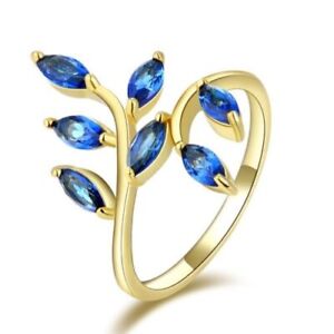 Size 6 Simple Blue Cz 18K Gold Plated Luxury Wedding Rings For Women Gift