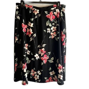 Van Heusen Black Floral Boho Cottage Core Midi Skirt Plus Size 16 - Picture 1 of 8