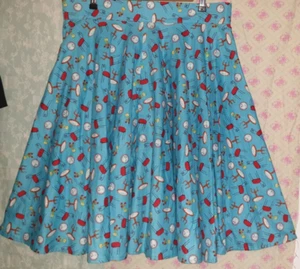 Handmade Turquoise Circle Skirt Large (Retro furniture and clock print) NEW - Picture 1 of 5