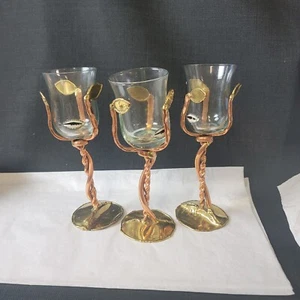 Whimsical Copper And Glass Candle Holder 7" Swaziland Set Of 3 - Picture 1 of 9