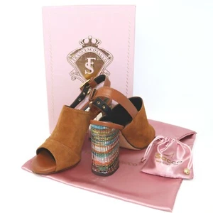 Francesco Sacco Heels 38 NEW Brown Suede Mirrored Rainbow Chunky Slingback Boots - Picture 1 of 11