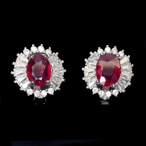 925 Sterling Silver Earrings Oval Ruby 8x6mm Natural Gemstone Jewelry - Picture 1 of 10