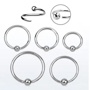 PAIR Surgical Steel FIXED BALL Captive Bead Ring Earrings Septum 20G 18G 16G 14G - Picture 1 of 4