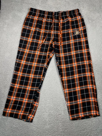 ANAHEIM DUCKS NHL HOCKEY CONCEPT SPORTS BLACK ORANGE PLAID PAJAMA PANTS MENS XXL Cover