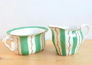 Gustavsberg Green Loop Sugar & Creamer Set Designed By Wilhelm Kage Sweden - Picture 1 of 8