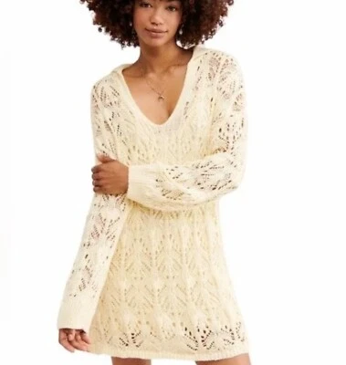 Платье крючком женское Free People средний размер мини кремовый свитер цвета слоновой кости - Изображение 1 из 4